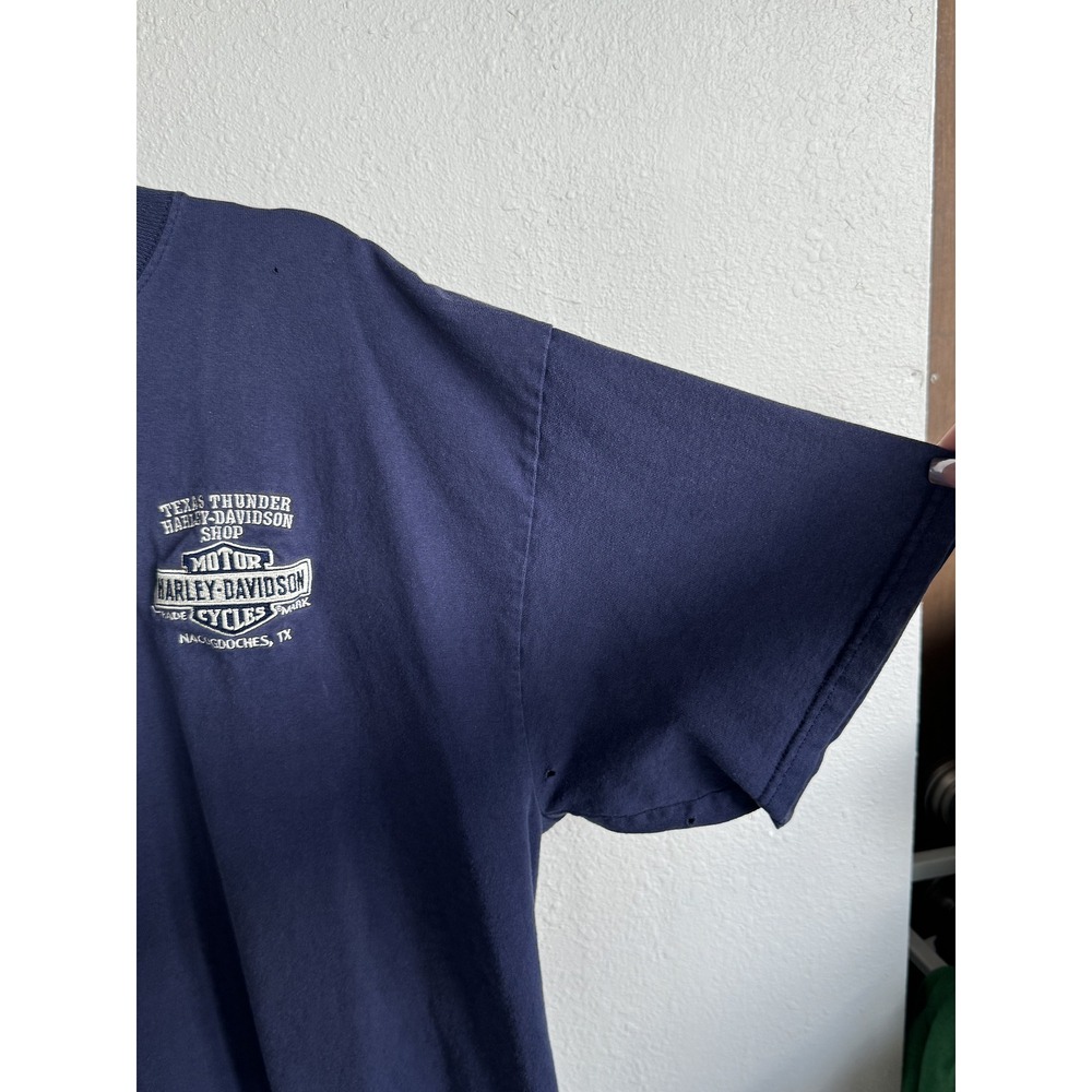 Vintage Harley Davidson Shirt XL Blue Embroidered Texas Thunder Biker Classic - Picture 6 of 9